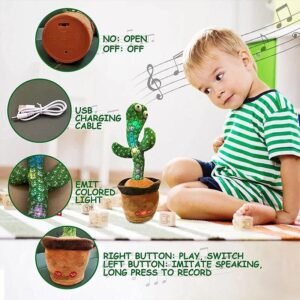 Dancing Cactus Toy Repeat Talking USB Rechargeable – Singing & Recording Kids Educational Toy